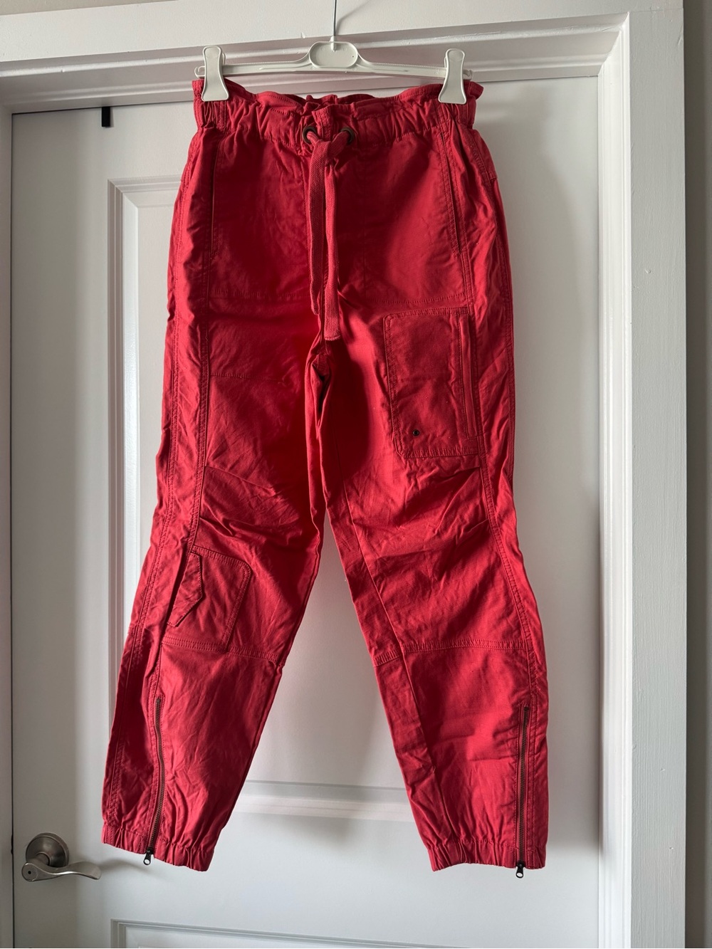 We The Free Bright Red Utility Cargo Joggers